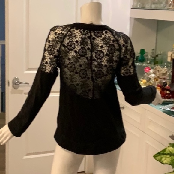 ❤️ 4 /$25 SALE! Pam & Gela Black Lace Sweatshirt Sz Petite XS Open Back Sweater - Picture 6 of 10